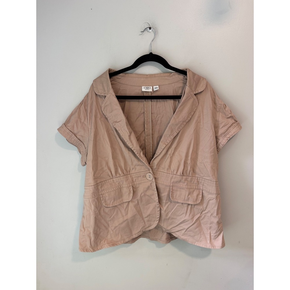 Cato Woman Tan Khaki Short Sleeve Blazer Jacket Size 18/20W Cotton Blend